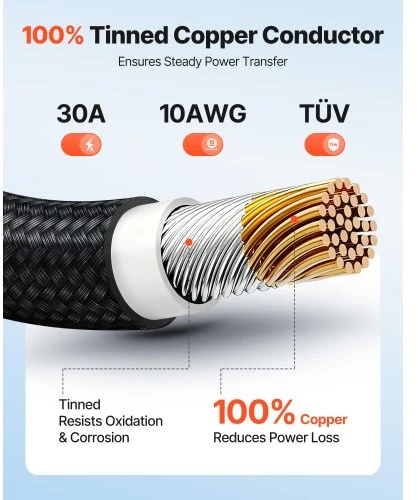 VEVOR Saulės baterijų ilginamasis kabelis, 9,14 m, 10 AWG, juodas ir raudonas