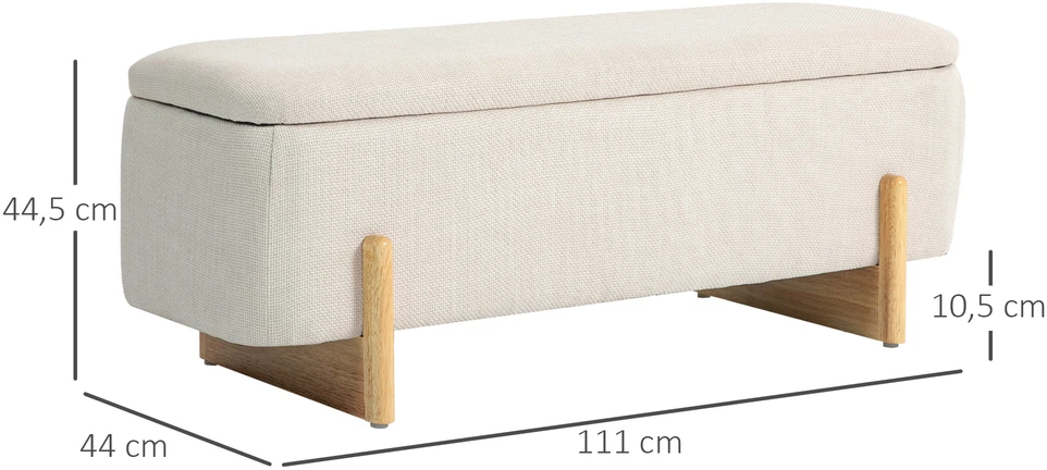 Aosom Sėdimoji dėžė su daiktadėže, kreminė balta, 111 x 44 x 44,5 cm