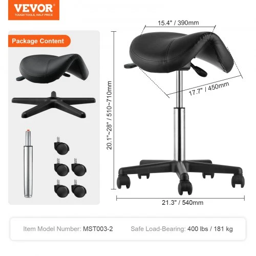 VEVOR Sėdynės tipo taburetė su ratukais MST003-2, juoda, 181 kg