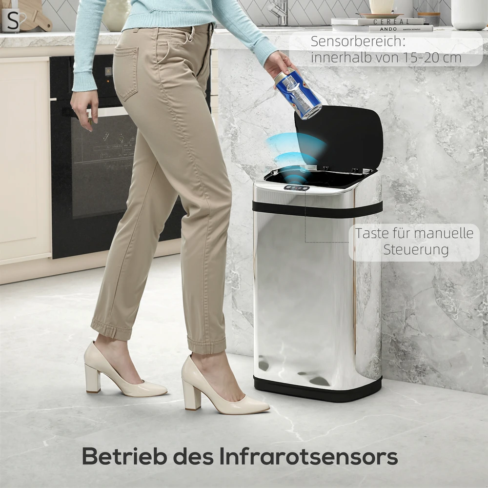 Aosom Sensorinė šiukšliadėžė 30 l, nerūdijantis plienas, sidabrinė