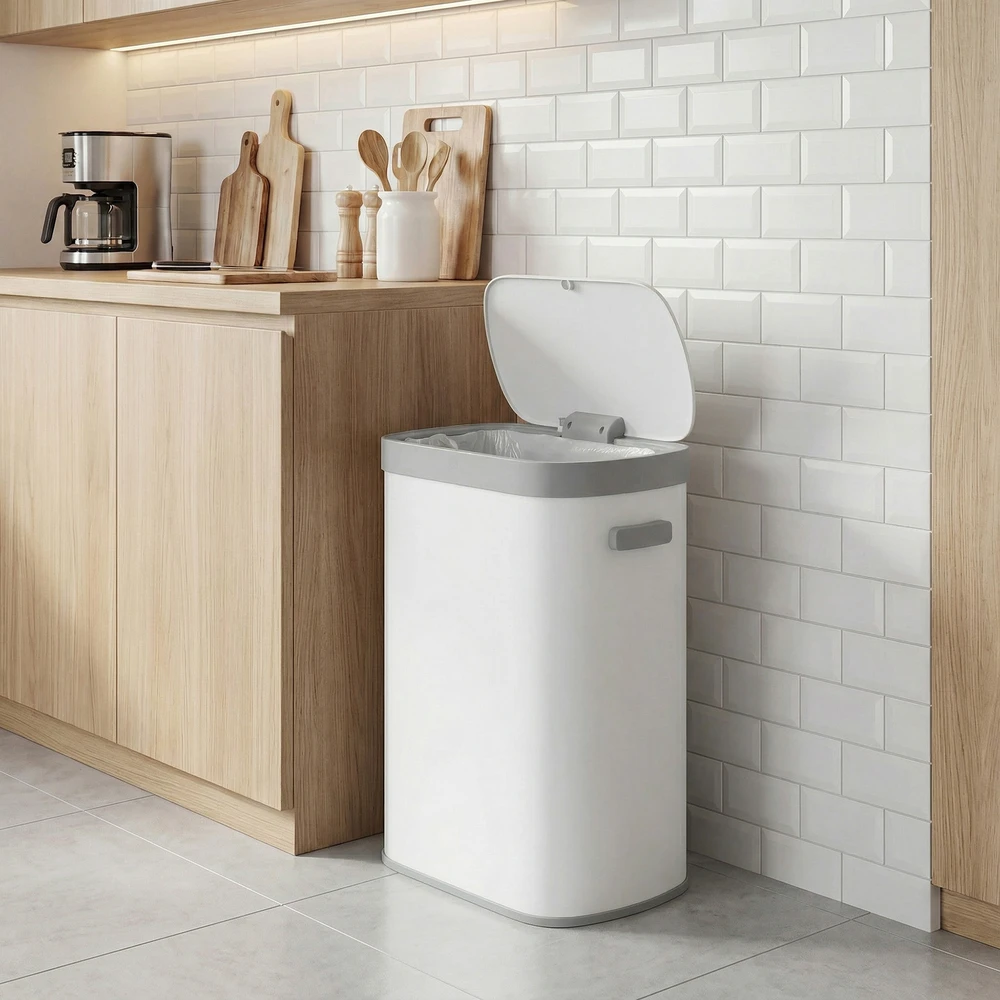 Koduva Sensorinė šiukšliadėžė 50 l, balta, plienas ir PP plastikas, 42,5 x 27,1 x 58,7 cm