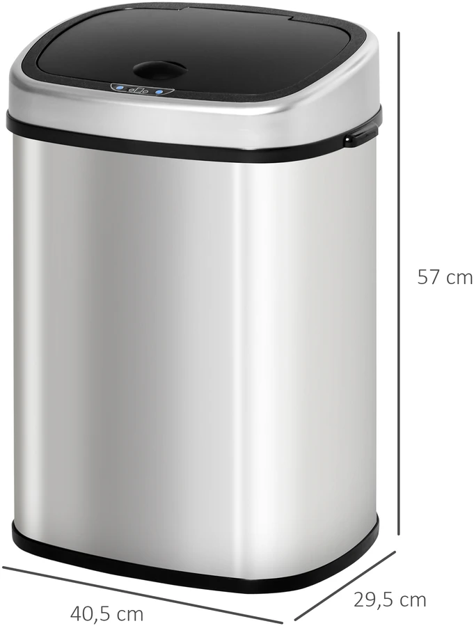 Aosom Sensorinis šiukšliadėžė 48 l, automatinė, sidabrinė, nerūdijantis plienas/ABS