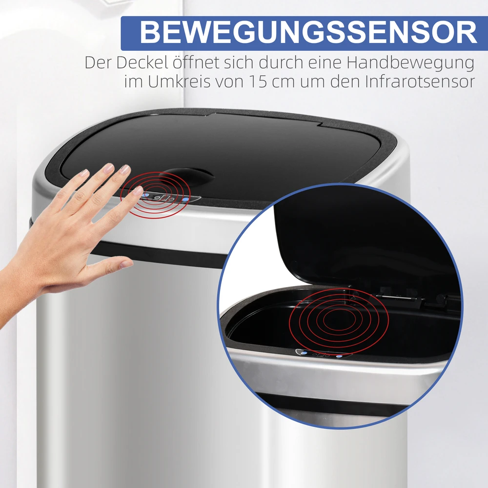 Aosom Sensorinis šiukšliadėžė 48 l, automatinė, sidabrinė, nerūdijantis plienas/ABS