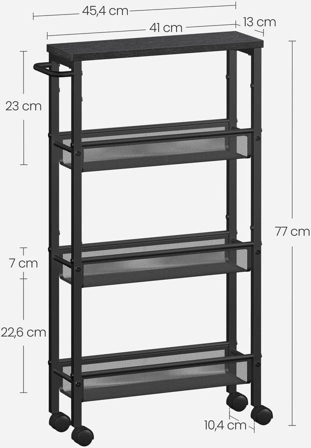 Koduva Serviravimo vežimėlis su 4 lentynomis, 13 x 45,4 x 77 cm, medžio drožlių plokštė ir plienas, juodas