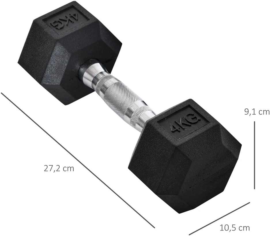 Aosom Šešiakampių hantelių rinkinys, 2 vnt., 2 x 4kg, juodi, metalas / guma