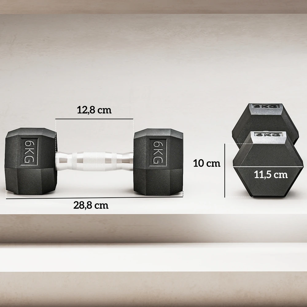 Aosom Šešiakampių hantelių rinkinys, 2 vnt., 2 x 6kg, juodas, metalas ir guma
