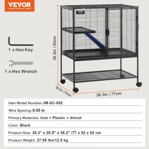 VEVOR Šeškų narvas JM-XC-082, 2 aukštų, juodas, 77 x 52 x 92 cm