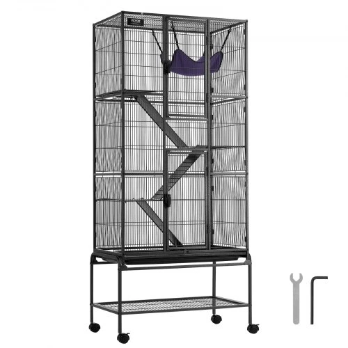 VEVOR Šeškų narvas JM-XC-085, 4 aukštų, juodas, 76 x 46 x 176 cm