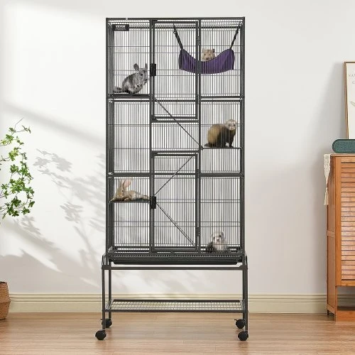 VEVOR Šeškų narvas JM-XC-085, 4 aukštų, juodas, 76 x 46 x 176 cm