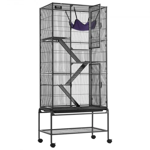 VEVOR Šeškų narvas JM-XC-085, 4 aukštų, juodas, 76 x 46 x 176 cm