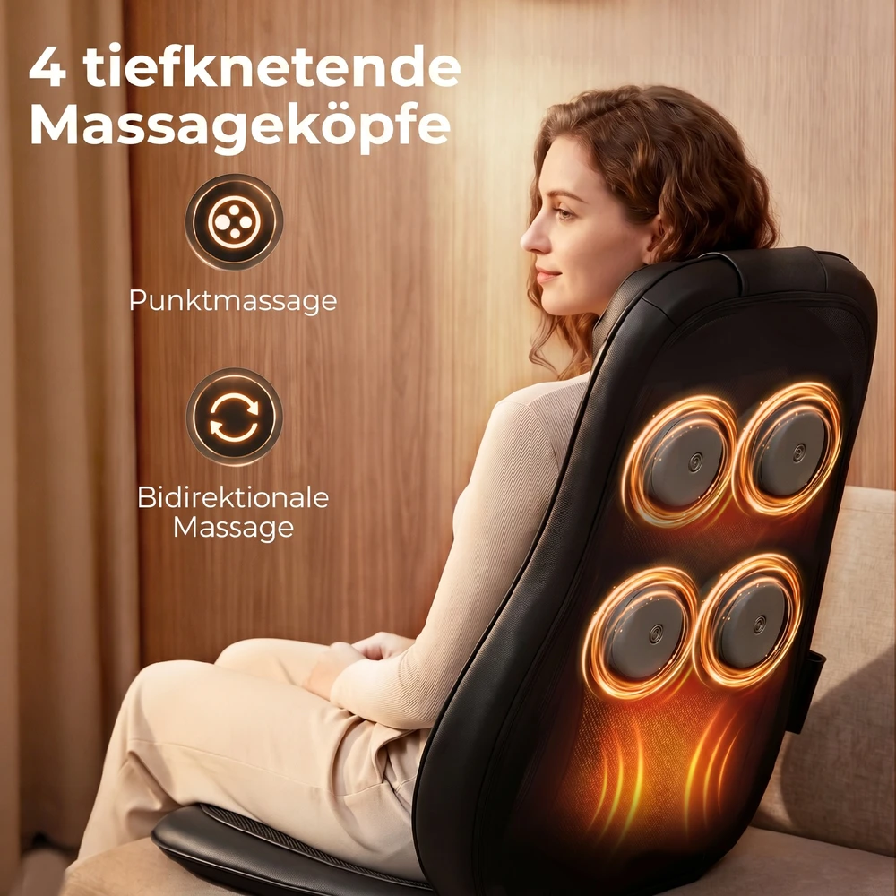 Aosom Shiatsu nugaros masažuoklis su šiluma, 3 lygių vibracija, juodas, 105 x 45 x 10 cm