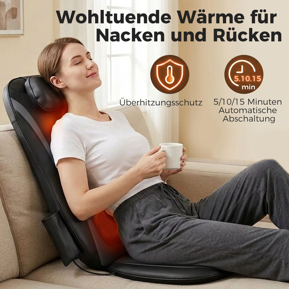 Aosom Shiatsu nugaros masažuoklis su šiluma, 3 lygių vibracija, juodas, 105 x 45 x 10 cm