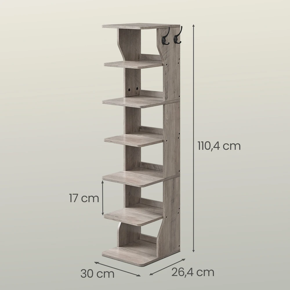 Koduva Siaura batų lentyna, 7 aukštų, iš medžio drožlių plokštės, pilkai smėlio, 30 x 26,4 x 110,4 cm