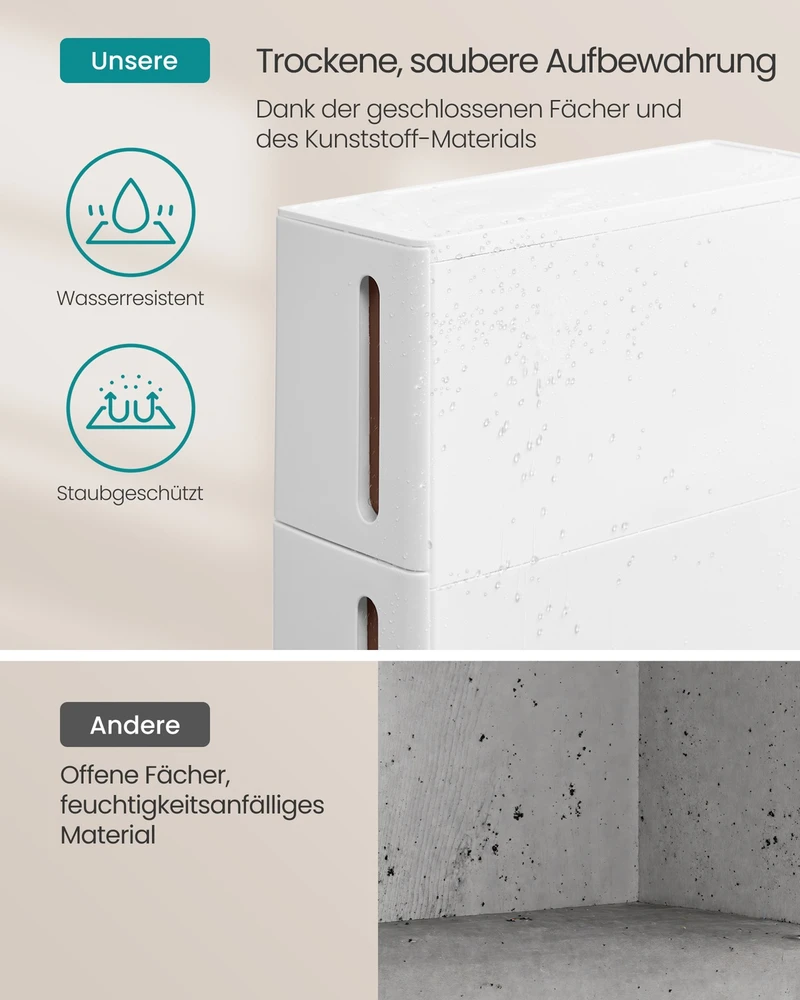 Songmics Siaura daiktų laikymo lentyna su ratukais ir 4 stalčiais, PP plastikas, 45,2 x 17,3 x 84 cm, balta-ruda