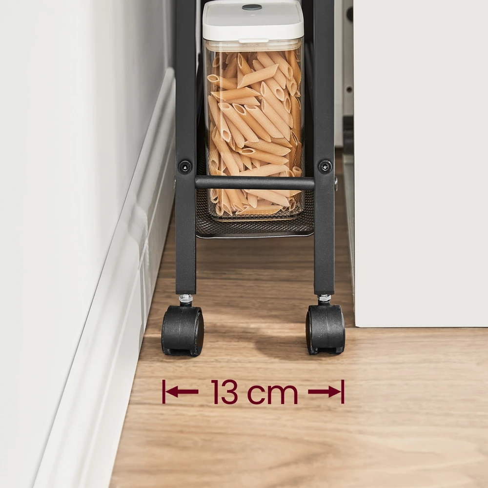 Koduva Siauras 5 aukštų virtuvės vežimėlis su ratukais, plienas ir medžio drožlių plokštė, 13 x 45,4 x 99,6 cm