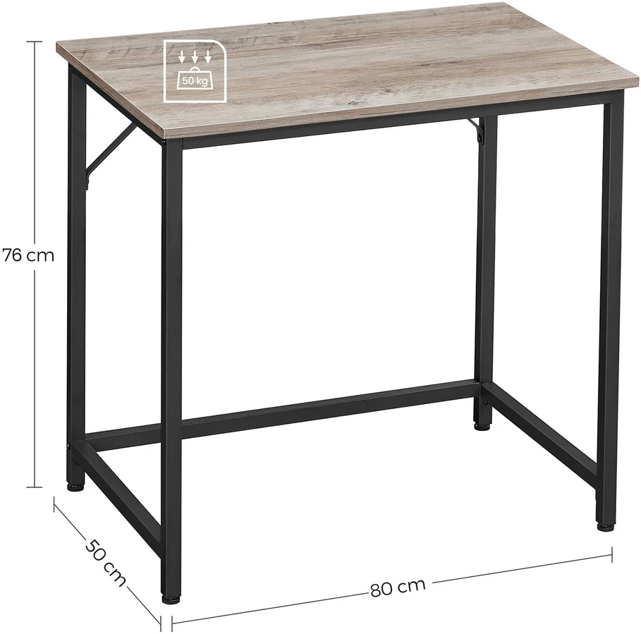 Songmics Siauras kompiuterio stalas, pramoninio stiliaus, 50 x 80 x 76 cm, pilkai juodas