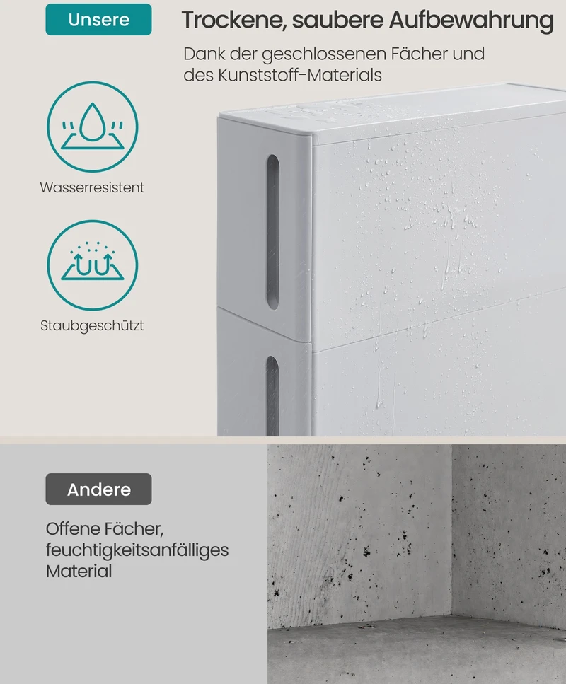 Songmics Siauras nišinis vežimėlis su ratukais, 4 stalčiai, pilkas, PP plastikas, 45,2 x 17,3 x 84 cm