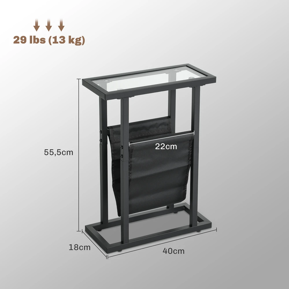 Aosom Siauras šoninis staliukas, metalas ir grūdintas stiklas, juodas, 40 x 18 x 55,5 cm