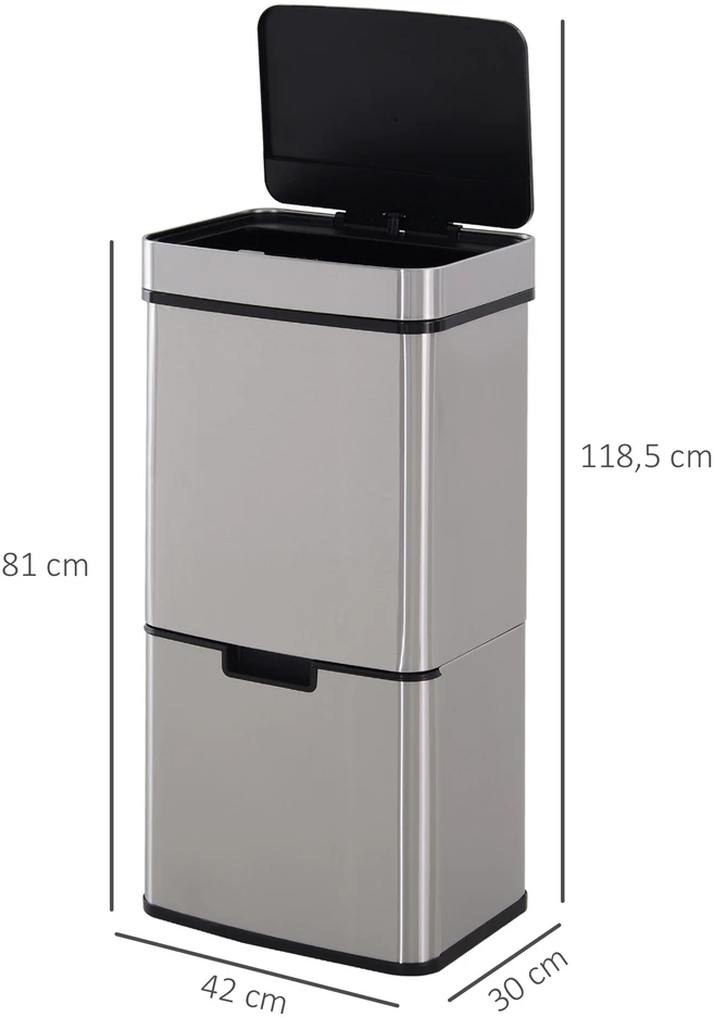 Koduva Sidabrinė 72 l jutiklinė rūšiavimo šiukšliadėžė, 47 l + 2 × 12,5 l