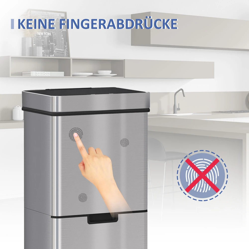 Koduva Sidabrinė 72 l jutiklinė rūšiavimo šiukšliadėžė, 47 l + 2 × 12,5 l