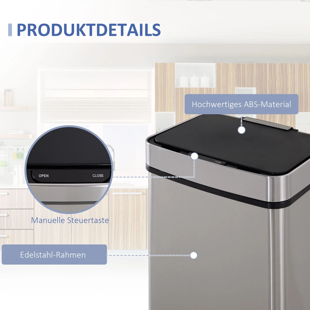 Koduva Sidabrinė 72 l jutiklinė rūšiavimo šiukšliadėžė, 47 l + 2 × 12,5 l