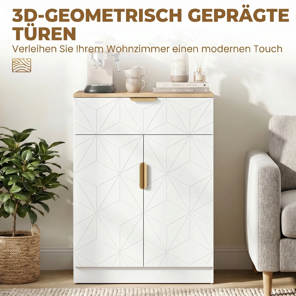 Aosom Sideboard su stalčiumi ir reguliuojama lentyna, baltas, 60 x 32 x 82 cm