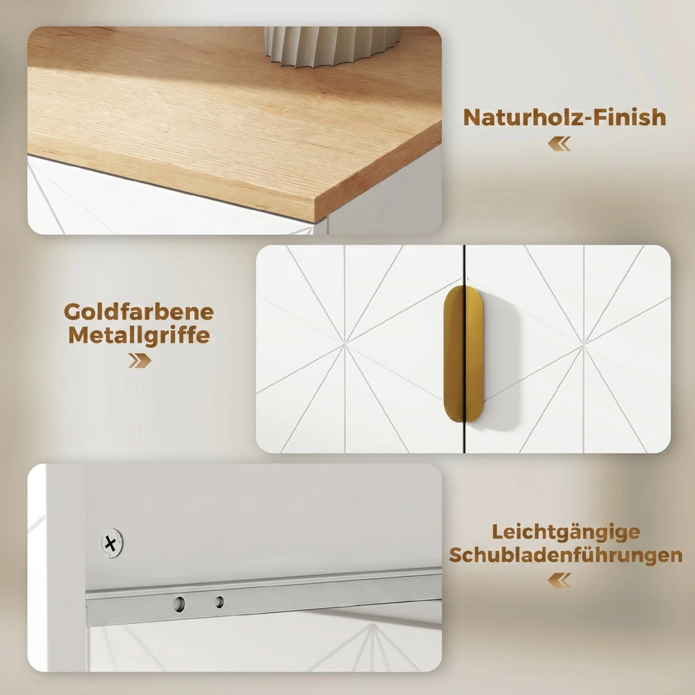Aosom Sideboard su stalčiumi ir reguliuojama lentyna, baltas, 60 x 32 x 82 cm