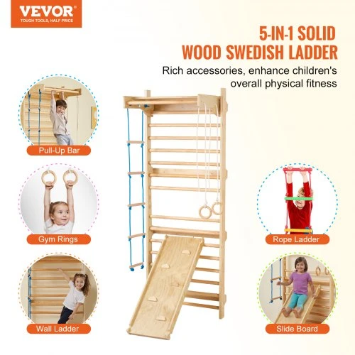 Koduva Sienelė VEVOR su skersiniu, žiedais ir čiuožimo lenta, mediena, 5 dalių, iki 99,8kg