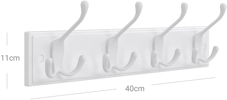 Koduva Sieninė kabykla su 4 trigubais kabliukais, balta, MDF ir cinko lydinys, 40 x 11 x 7 cm
