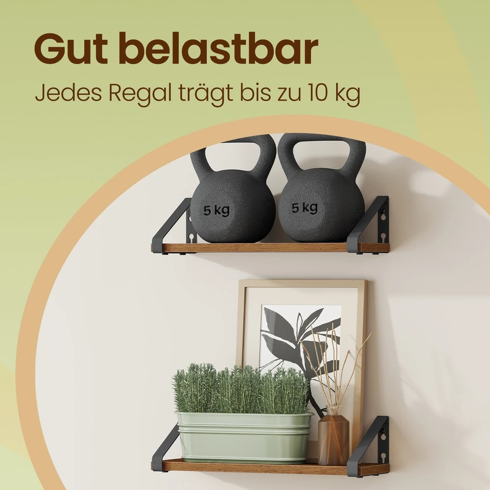 Songmics Sieninė lentyna, 2 vnt. komplektas, 40 cm, medžio drožlių plokštė ir plienas, ruda-juoda