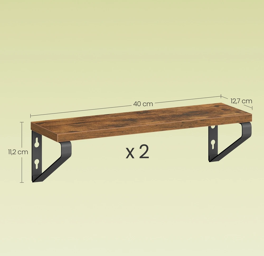 Songmics Sieninė lentyna, 2 vnt. komplektas, 40 cm, medžio drožlių plokštė ir plienas, ruda-juoda