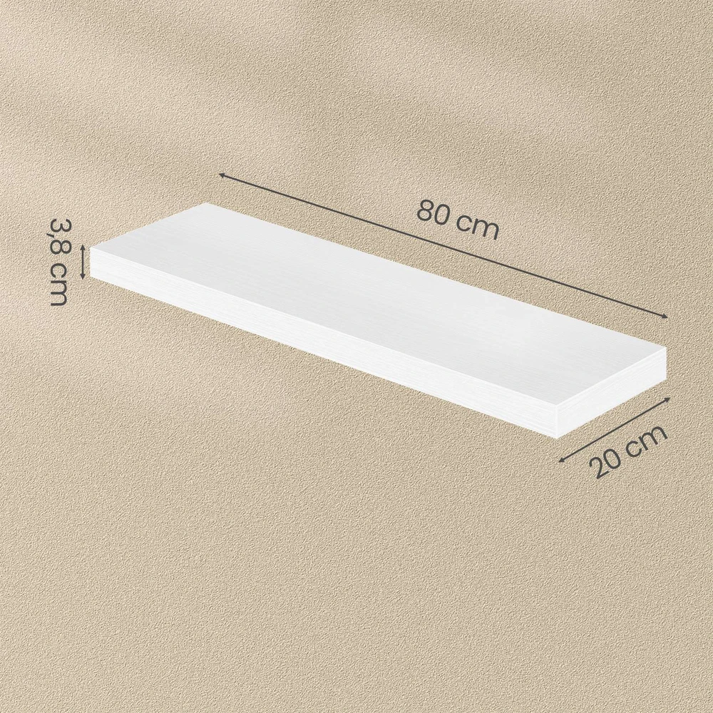 Koduva Sieninė lentyna, balta, MDF ir plienas, 20 x 80 x 3,8 cm, apkrova iki 10 kg