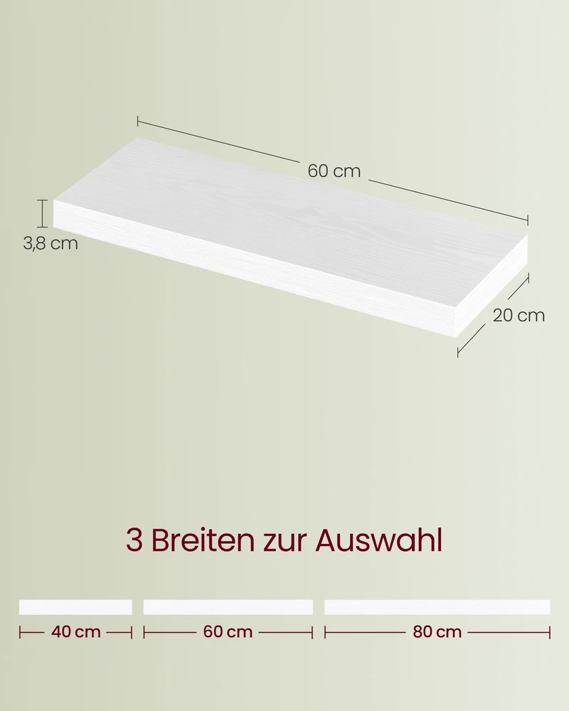 Koduva Sieninė lentyna, sniego baltumo, iš MDF ir plieno, 20 x 60 x 3,8 cm, iki 10 kg