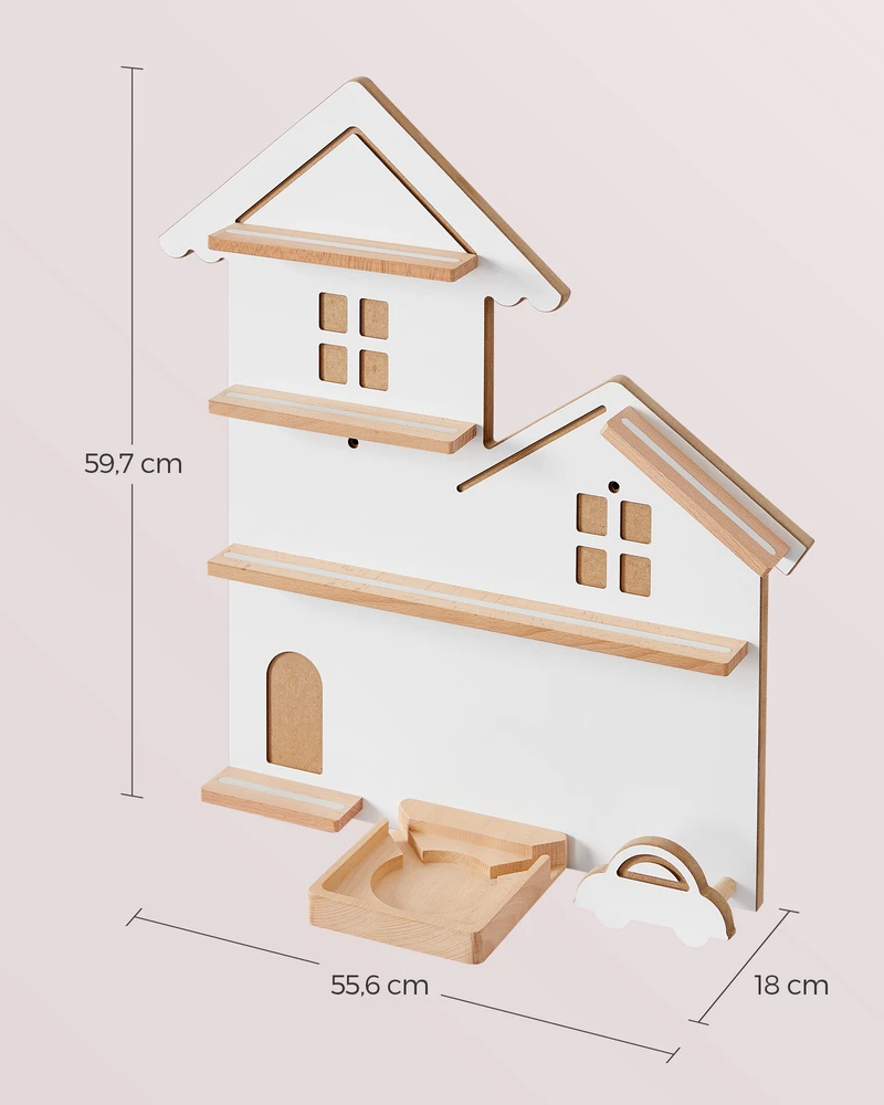 Songmics Sieninė lentyna Toniebox, 35 figūrėlėms, 18 x 55,6 x 59,7 cm, debesų balta