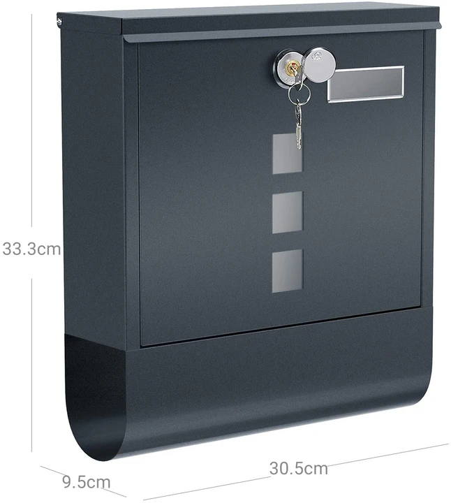 Songmics Sieninė pašto dėžutė, antracito spalvos, iš milteliniu būdu dengto plieno, 30,5 x 9,5 x 33,3 cm