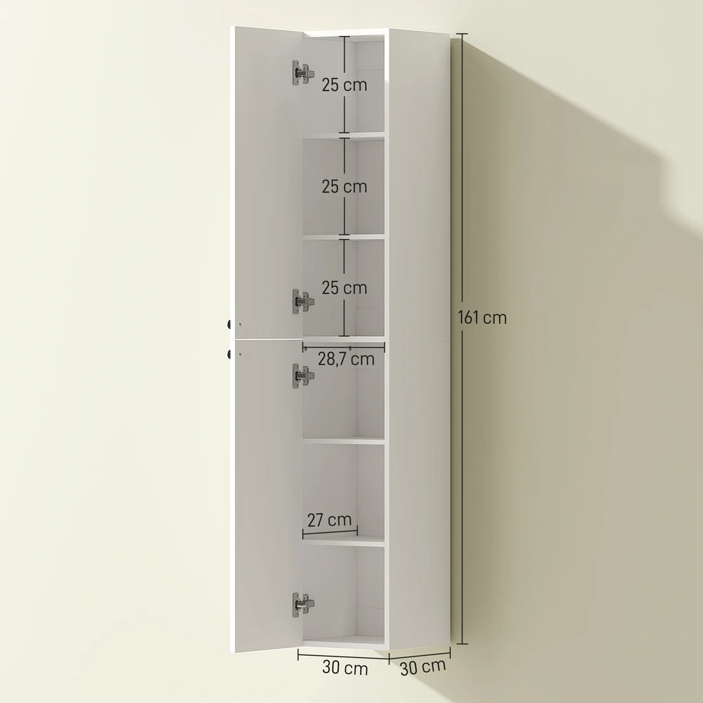 Aosom Sieninė vonios spintelė, balta, MDF, 30 x 30 x 161 cm
