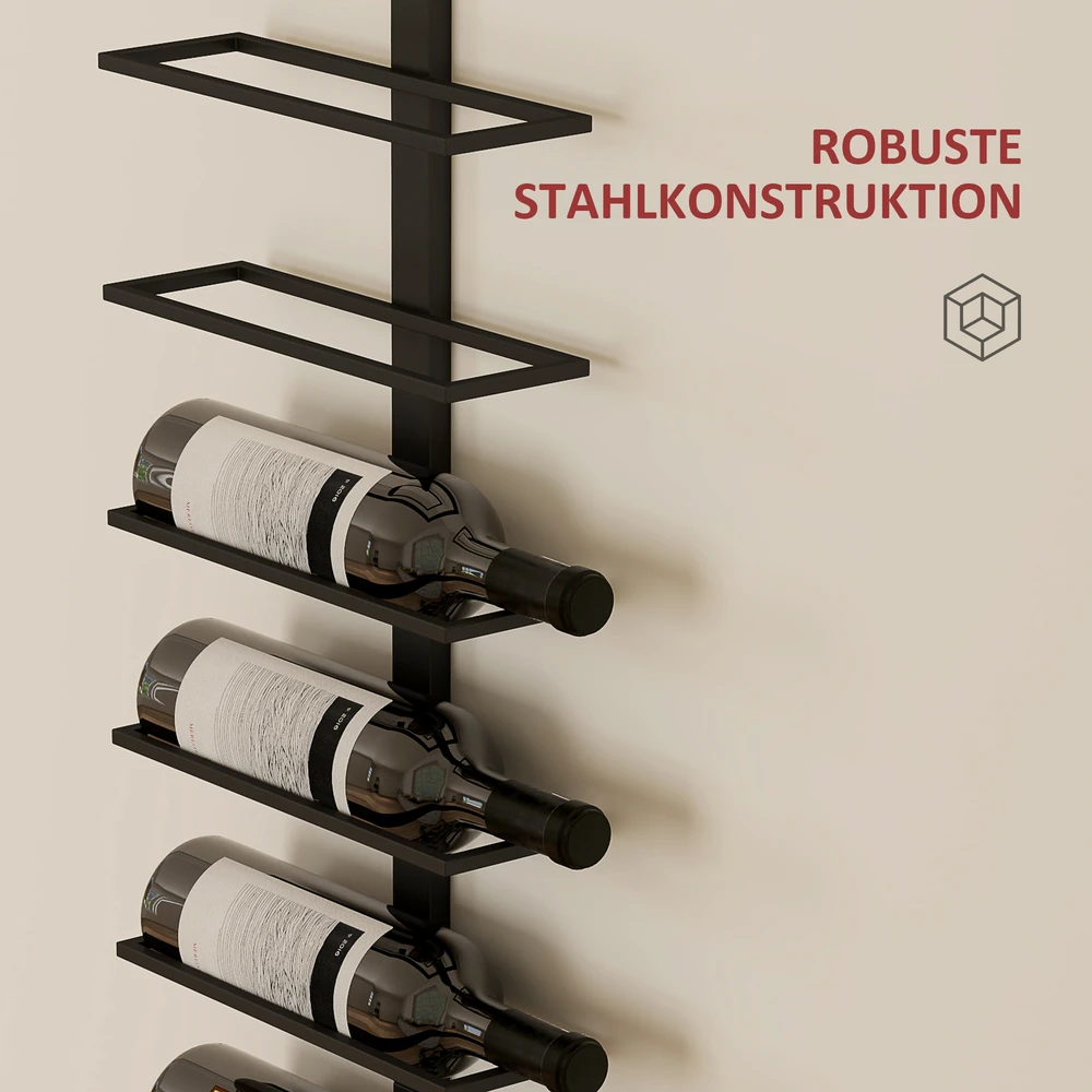 Koduva Sieninė vyno lentyna 10 butelių, 10 lygių, metalas, juoda, 27 x 10 x 116 cm