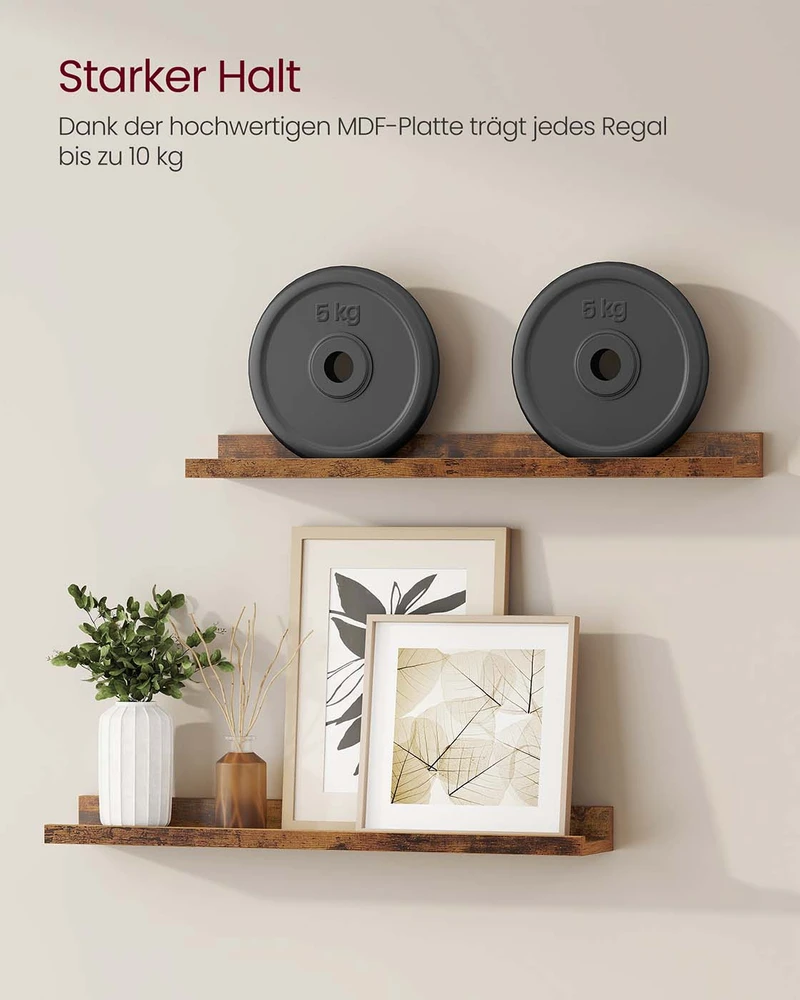 Songmics Sieninės lentynos, 2 vnt., 60 x 10 cm, MDF, vintage rudos