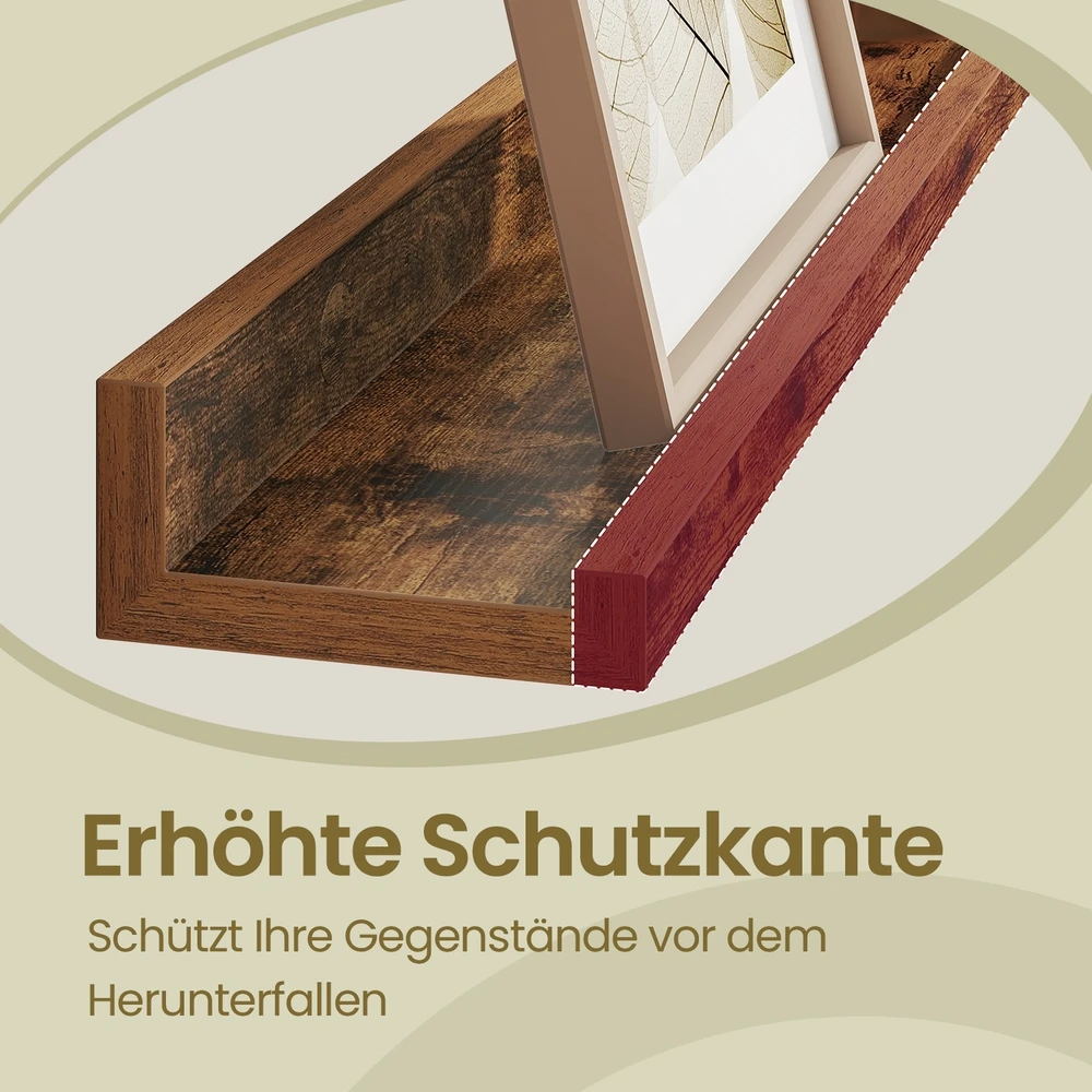 Songmics Sieninės lentynos, 2 vnt. rinkinys, rudos, MDF, 60 x 10 x 5/2 cm
