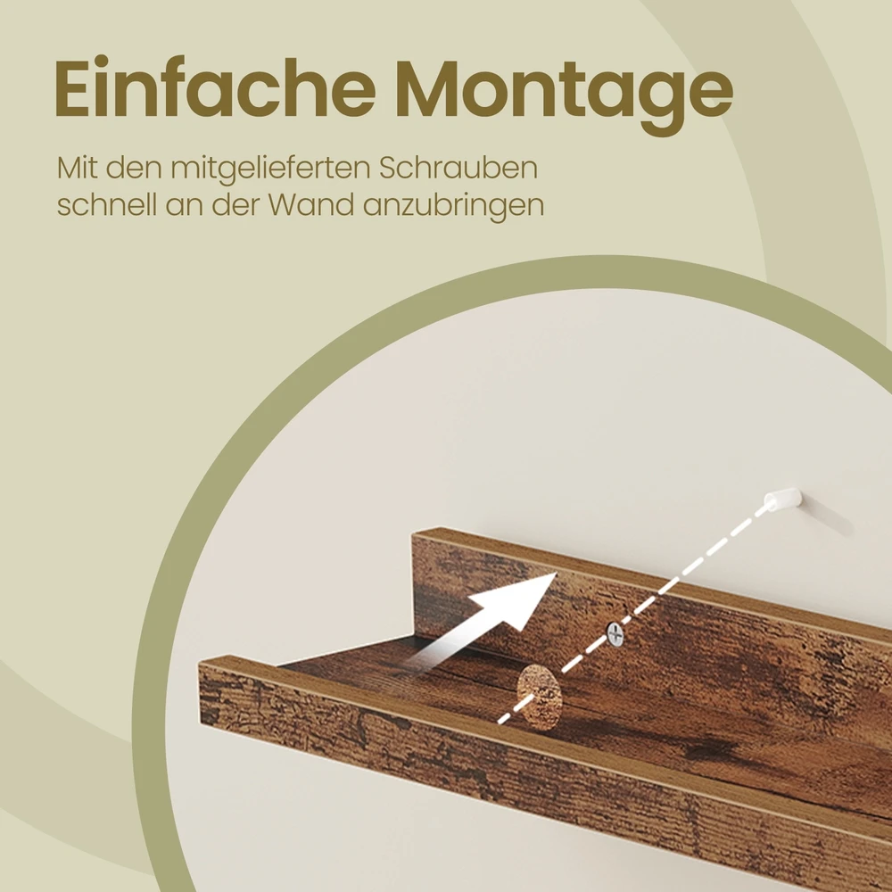 Songmics Sieninės lentynos, 2 vnt. rinkinys, rudos, MDF, 60 x 10 x 5/2 cm