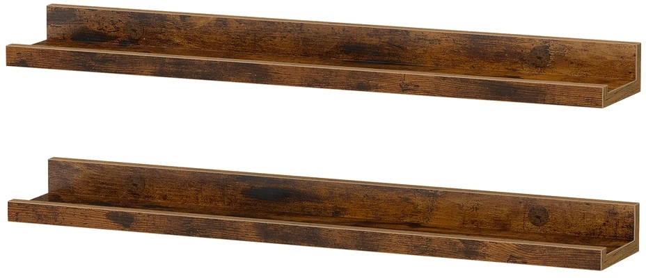 Songmics Sieninės lentynos, 2 vnt. rinkinys, rudos, MDF, 60 x 10 x 5/2 cm