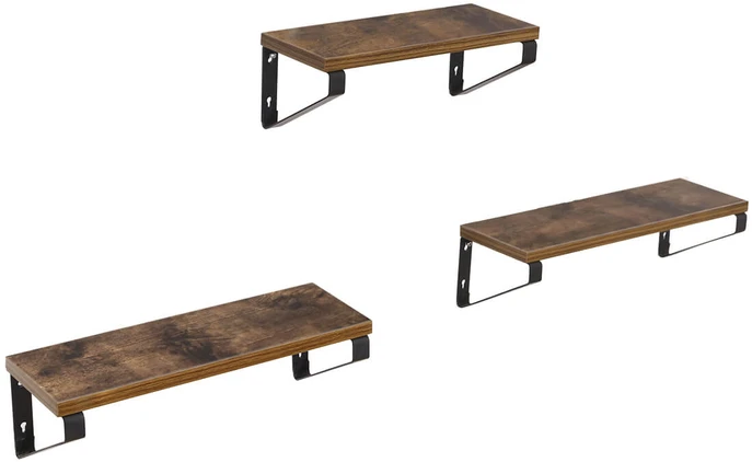 Songmics Sieninės lentynos, 3 vnt. komplektas, industrinio stiliaus, vintage rudos-juodos, 30–40 cm