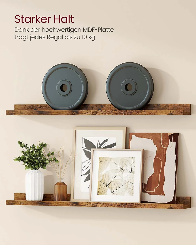 Songmics Sieninės lentynos, 3 vnt. rinkinys, 80 cm, MDF, vintažinės rudos spalvos