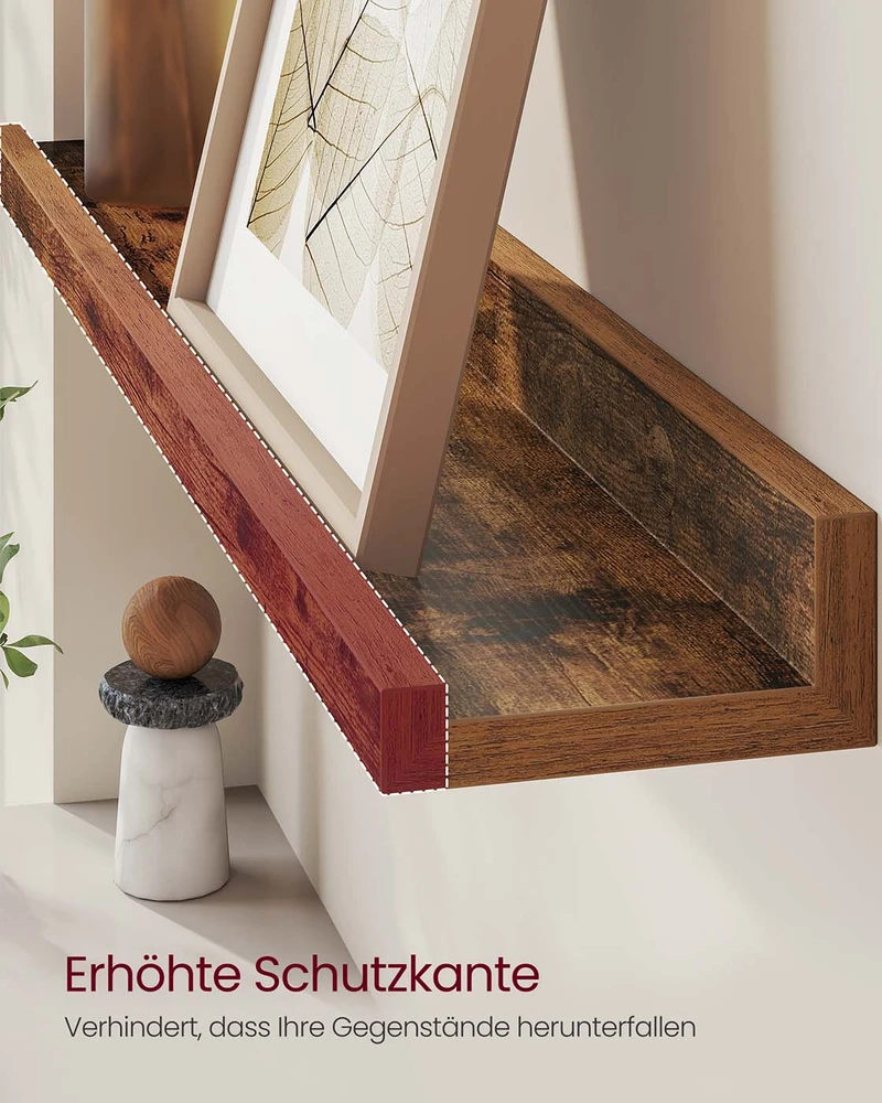 Songmics Sieninės lentynos, 3 vnt. rinkinys, 80 cm, MDF, vintažinės rudos spalvos