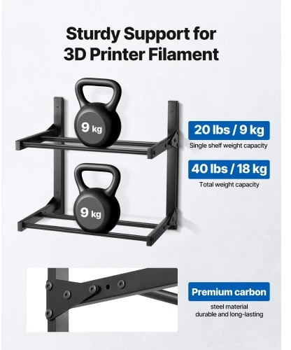 Koduva Sieninis 3D spausdintuvo gijų laikymo stelažas VEVOR HS-DY1, 2 aukštų, juodas, 45 x 29 x 43 cm