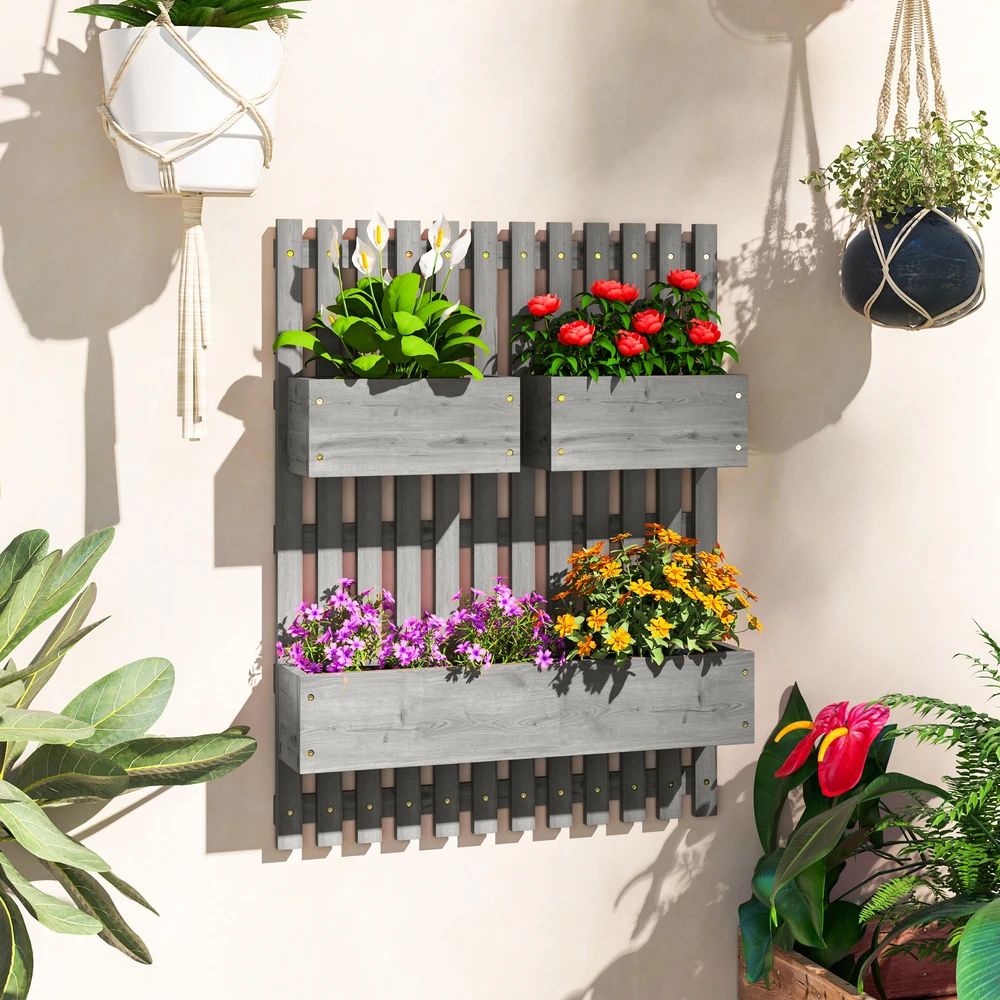 Aosom Sieninis gėlių dėžučių rinkinys, pilkas, 60 x 16 x 80 cm