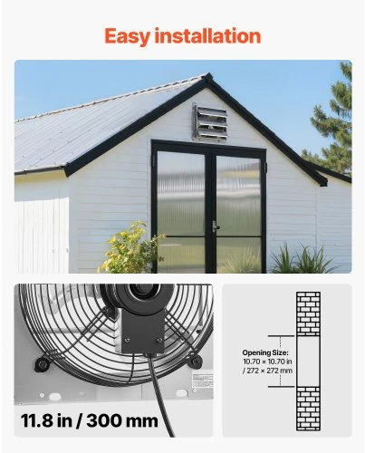 Koduva Sieninis ištraukiamasis ventiliatorius su žaliuzėmis VEVOR, 268 mm, sidabrinis