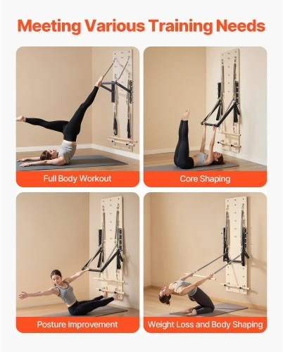 VEVOR Sieninis Pilates reformeris B44-F, klevo mediena, 183 x 56 x 62 cm