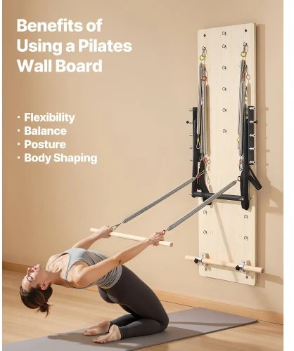 VEVOR Sieninis Pilates reformeris B44-F, klevo mediena, 183 x 56 x 62 cm