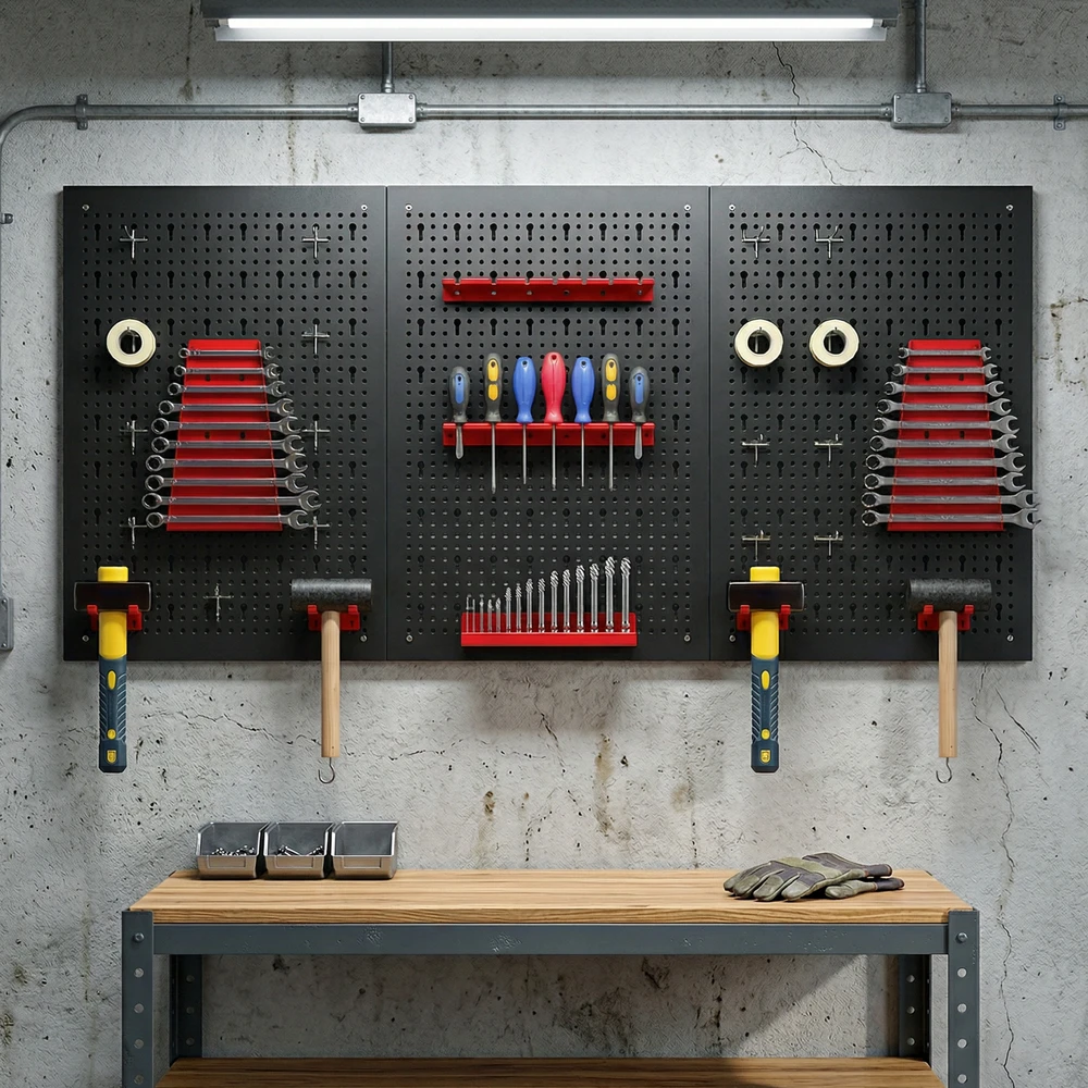 Koduva Sieninis skylių panelių organizavimo rinkinys, 60 x 40 cm, 28 vnt., juodas/raudonas